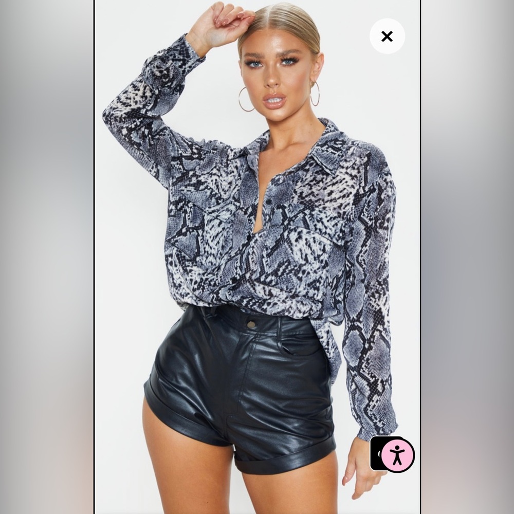 NWOT grey snake print oversized chiffon shirt